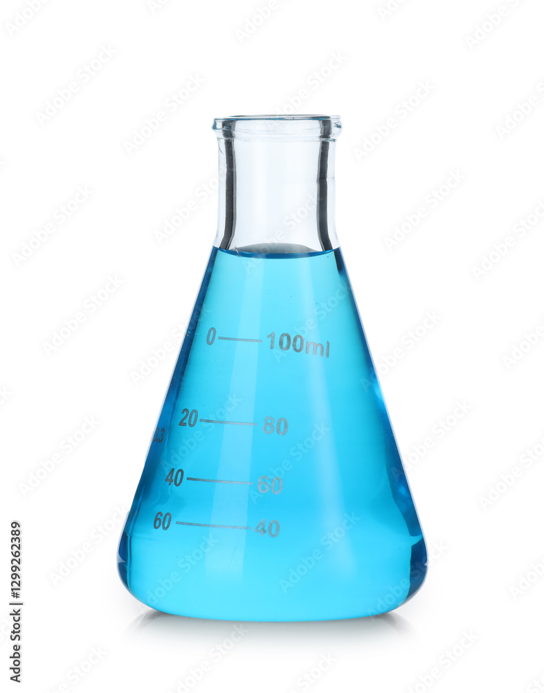Conical flask with blue liquid isolated on white Conical flask with blue liquid isolated on white