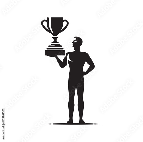 man holding trophy silhouette vector illustration