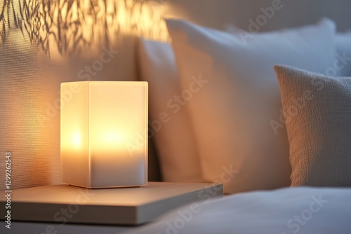 Cozy bedside lamp light, peaceful bedroom
