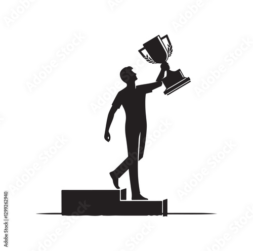 man holding trophy silhouette vector illustration