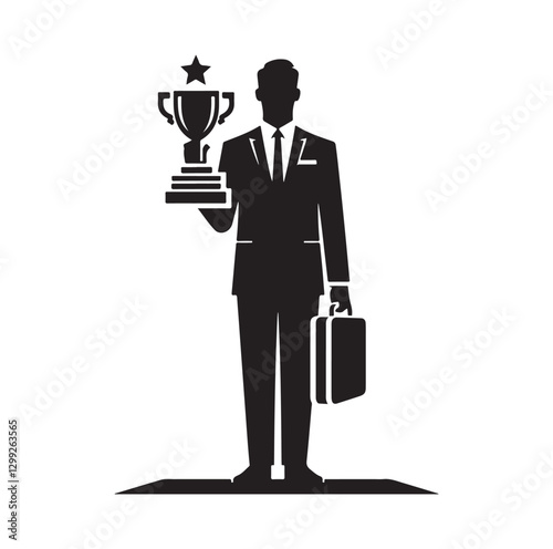 man holding trophy silhouette vector illustration