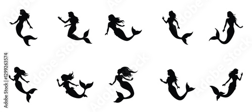 Mermaid Silhouette Clipart | Fantasy Ocean Art | Underwater Fairy Tale