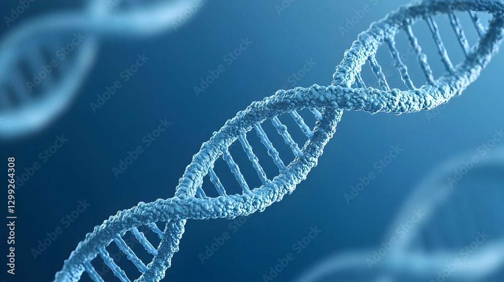 Abstract Render Of A Blue DNA Helix Against Blurry Blue Background Depicting Science And Medical Concepts Abstract Render Of A Blue DNA Helix Against Blurry Blue Background Depicting Science And Medical Concepts