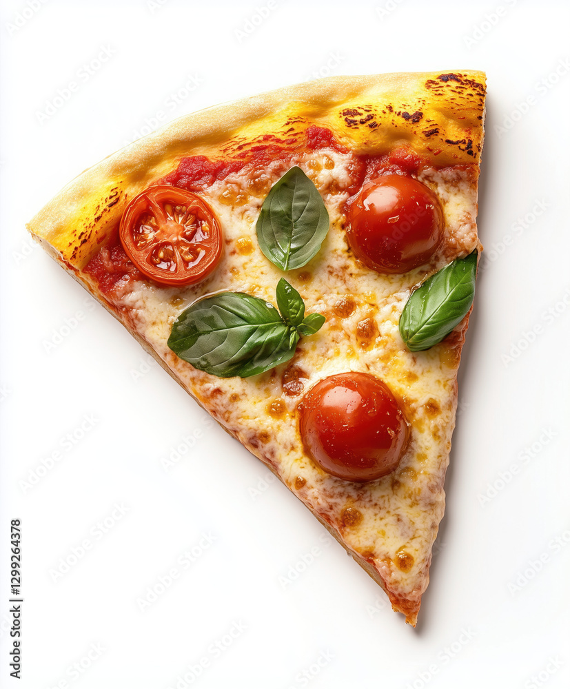 Neapolitan pizza Margherita isolated on white background. One slice, top view.