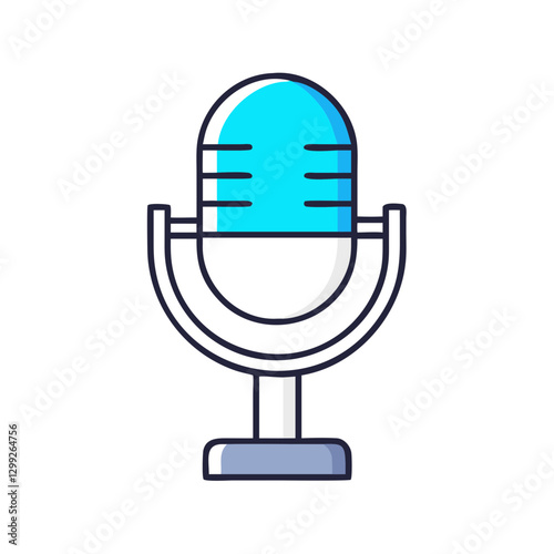 Cheerful Blue Microphone Looking Forward: Cartoon Style Concept - Podcast Production, Voice Acting, Broadcasting,  Podcast launches, Radio shows, Voice-over sessions