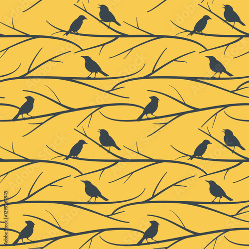 Abstract seamless pattern of birds on autumn tree branches. -Vector eps8