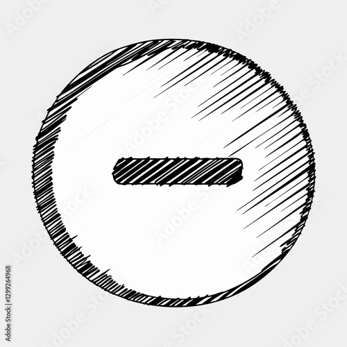 Sketched minus icon in circle represents volume down, reduction or removal in digital interfaces. Concept: UI symbol, app control, subtraction icon
