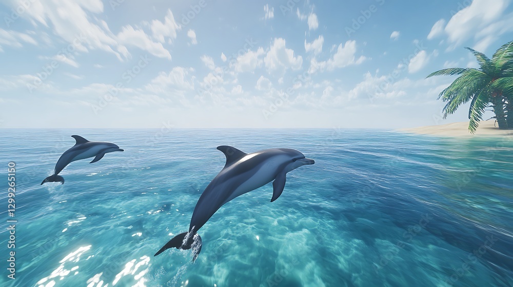 Fototapeta premium Majestic Dolphin Leaping Through the Ocean in a Calm Evening image