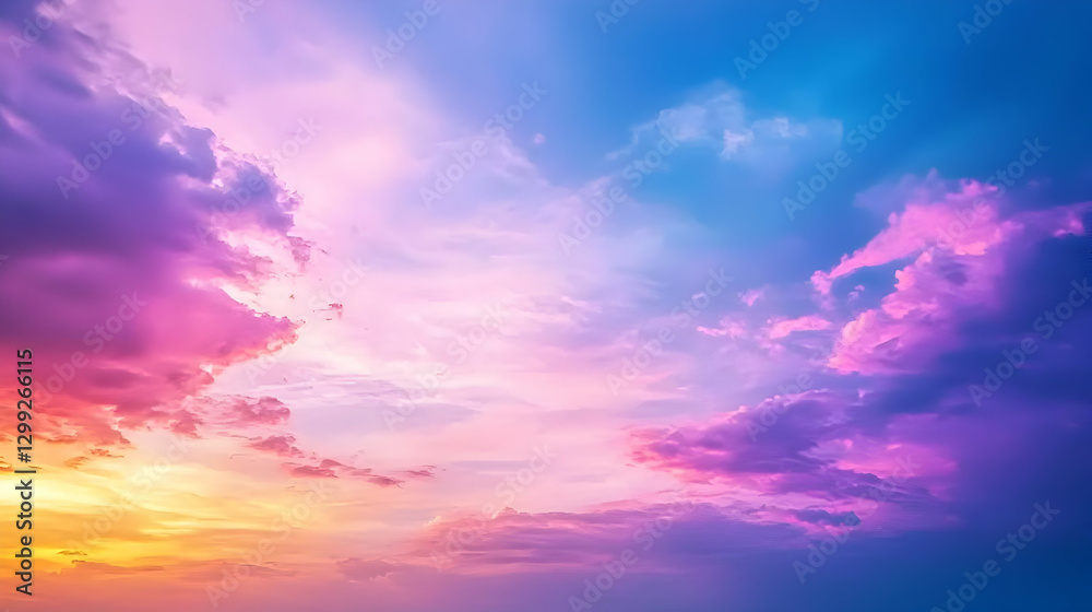 Fototapeta premium Dramatic Sunset Sky with Pink Purple and Blue Clouds Displaying Vibrant Colors in an Atmospheric Landscape