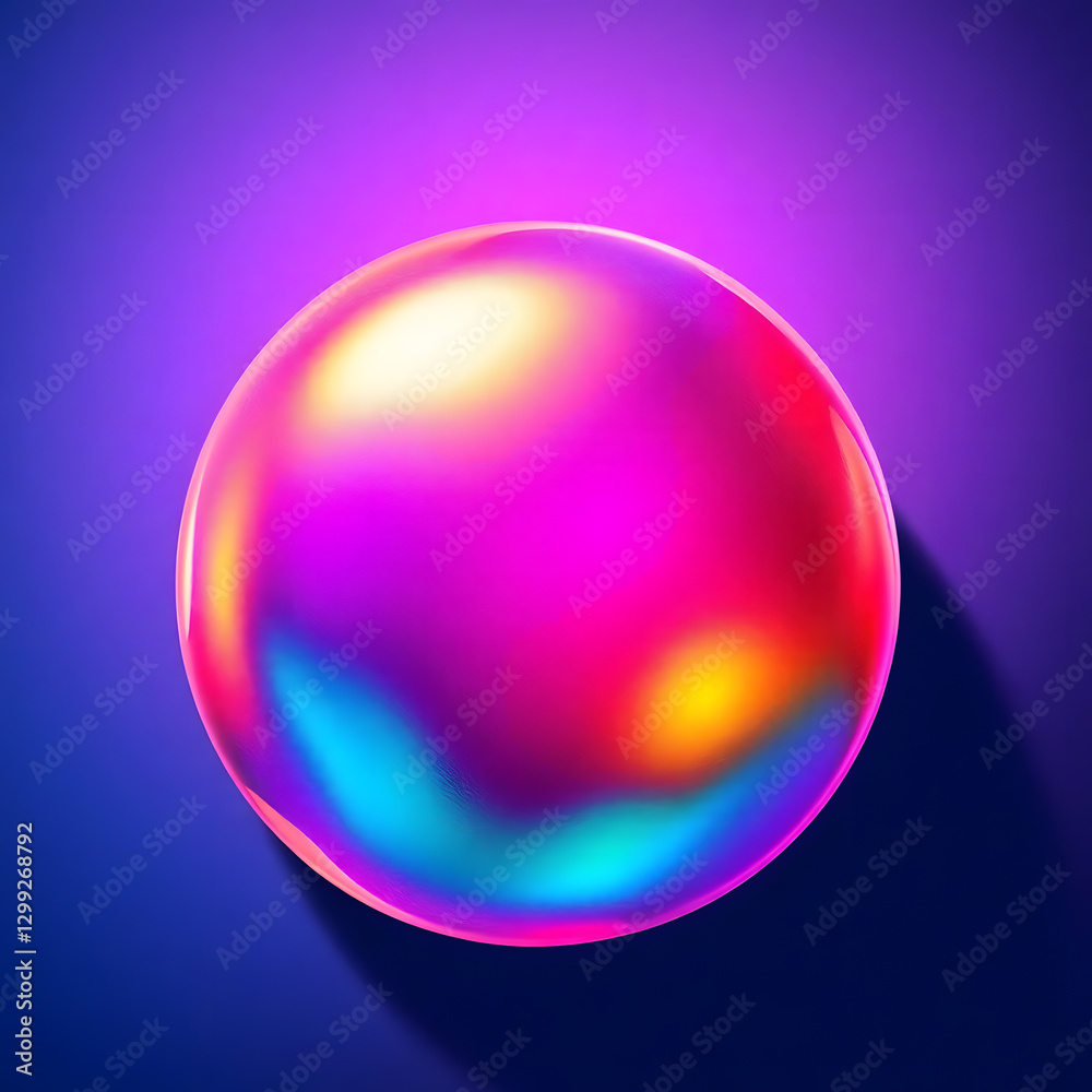 rainbow iridescent sphere on purple background, 3D render abstract orb design, vibrant color reflection rainbow iridescent sphere on purple background, 3D render abstract orb design, vibrant color reflection