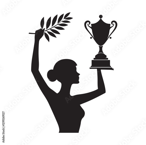 female holding trophy silhouette vector illustration