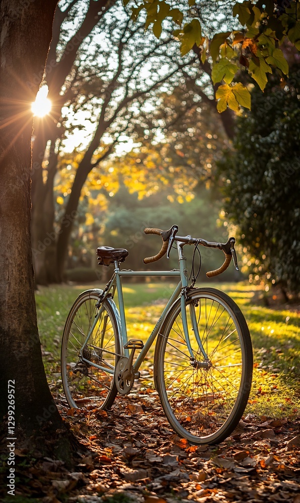 Fototapeta premium Autumnal Park Bicycle Sunset Ride