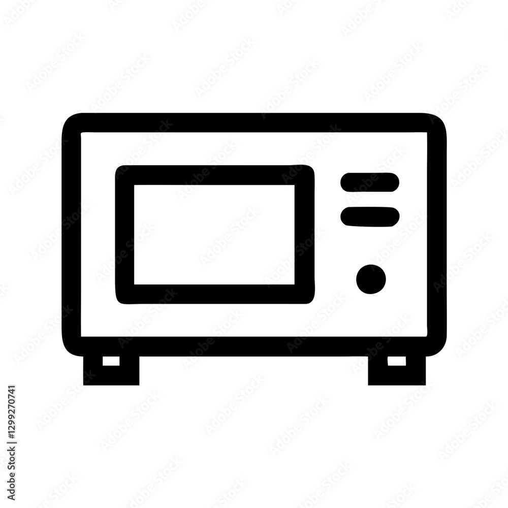 Black outline of a microwave oven icon on a white background with copy space Black outline of a microwave oven icon on a white background with copy space