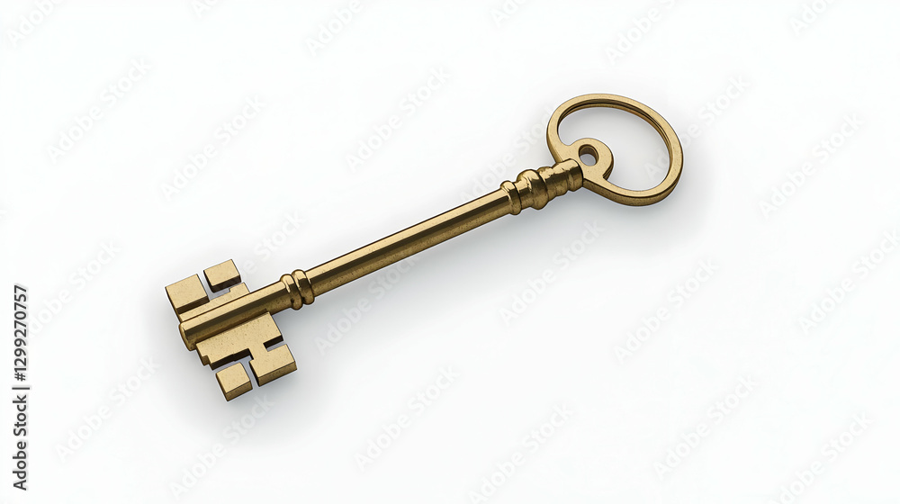 Golden Key Illustration Isolated On White Background with Detailed Ornamental Design Golden Key Illustration Isolated On White Background with Detailed Ornamental Design