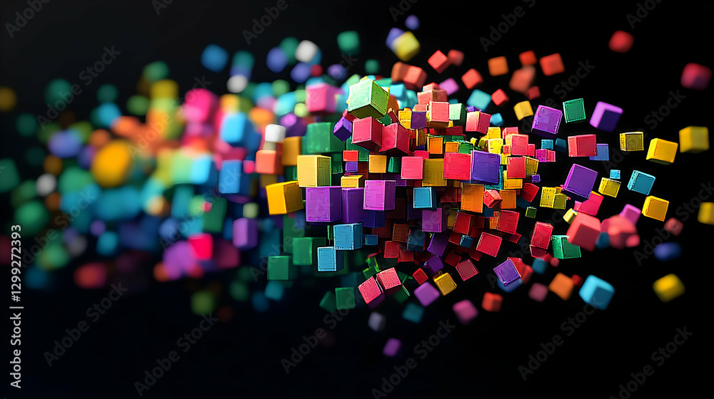 Vibrant Cluster Of Floating Cubes In Multiple Colors Against Black Background Vibrant Cluster Of Floating Cubes In Multiple Colors Against Black Background