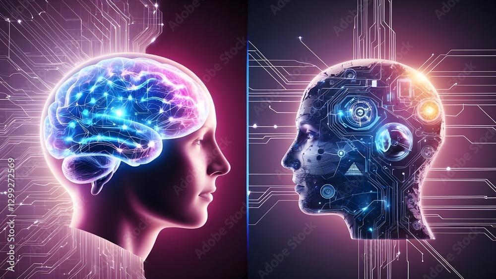 Obraz premium Human intelligent vs artificial intelligence