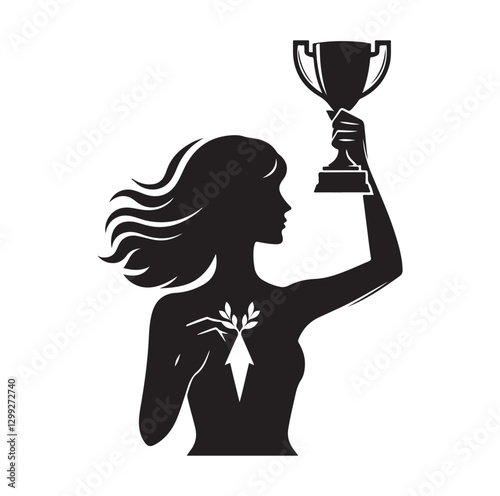 female holding trophy silhouette vector illustration