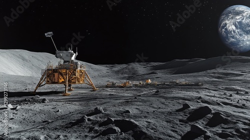 moon mining operation with the Earth visible in the background sky
