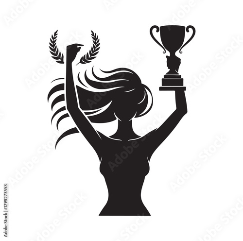 female holding trophy silhouette vector illustration