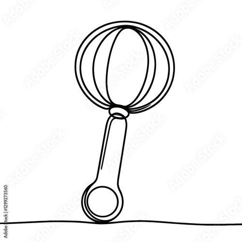 Rattle icon in minimalist style, playful children's toy concept, line drawing