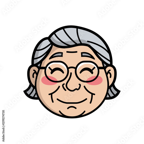 A charming vector illustration of a happy elderly person with gray hair and glasses. Perfect for representations of joy, family, or age-related themes.