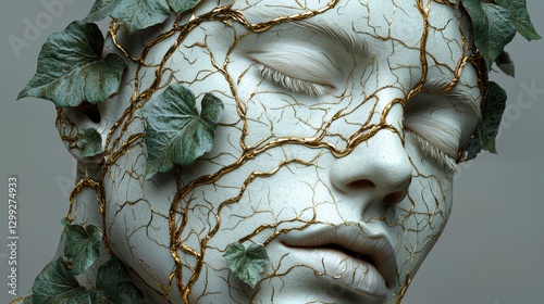 Hyperrealistic portrait serene face with natureinspired patterns photo