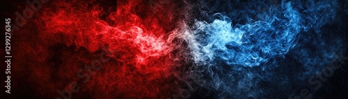 Red and blue smoke clashing, abstract background, design (1) photo