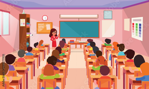 Teacher and students in the classroom, female teacher teaching to students in the classroom