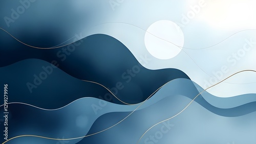 Abstact blue waves with golden waved lines
