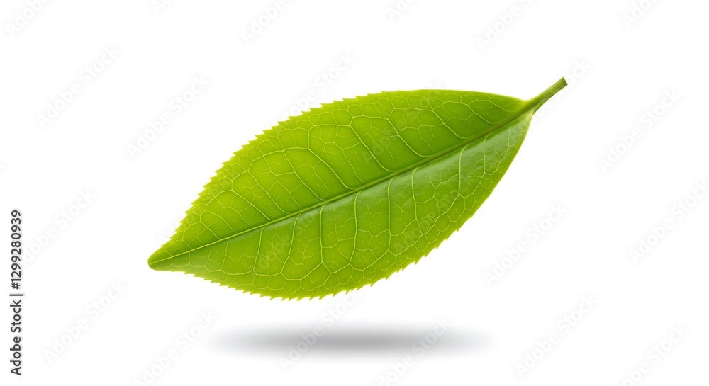 Fototapeta premium Green Tea Leaf Detailed Veins Isolated Studio Shot High Resolution
