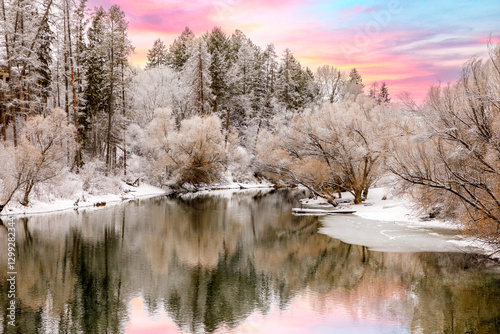 Wallpaper Mural Montana winter scene of the Whitefish River with a colorful sky Torontodigital.ca
