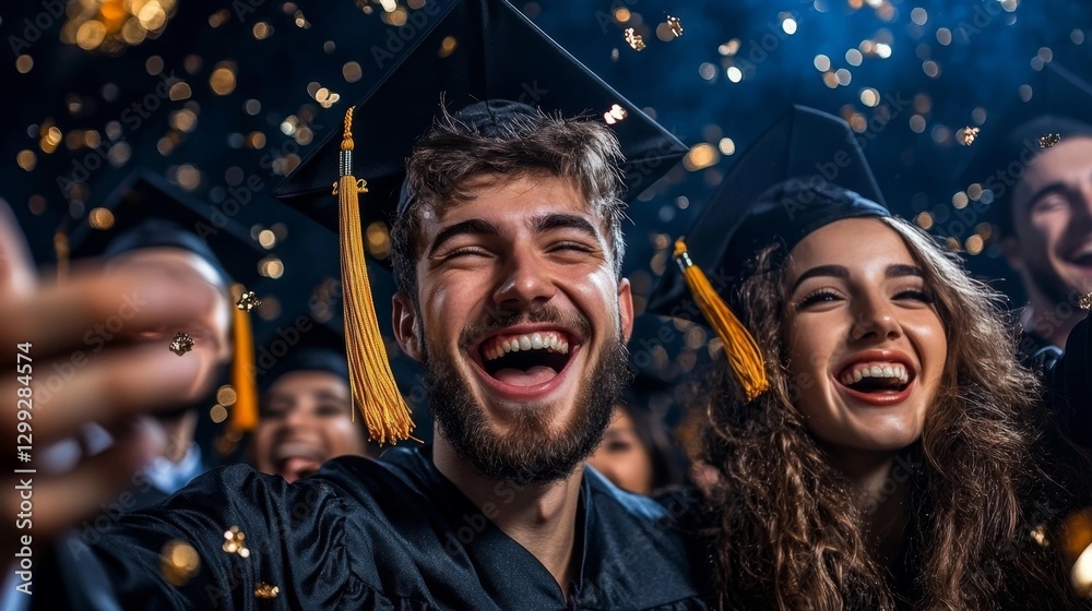 Obraz premium Graduates Celebrating Their Success Together in a Festive Moment. Generative AI