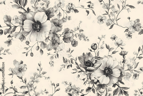 Toile De Jouy vintage floral pattern featuring delicate florals wildflowers and romantic motifs