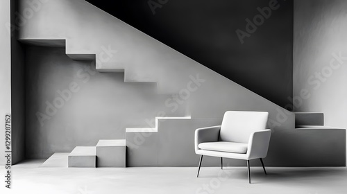 Wallpaper Mural Modern Minimalist Chair Grey Concrete Staircase Interior Design Torontodigital.ca