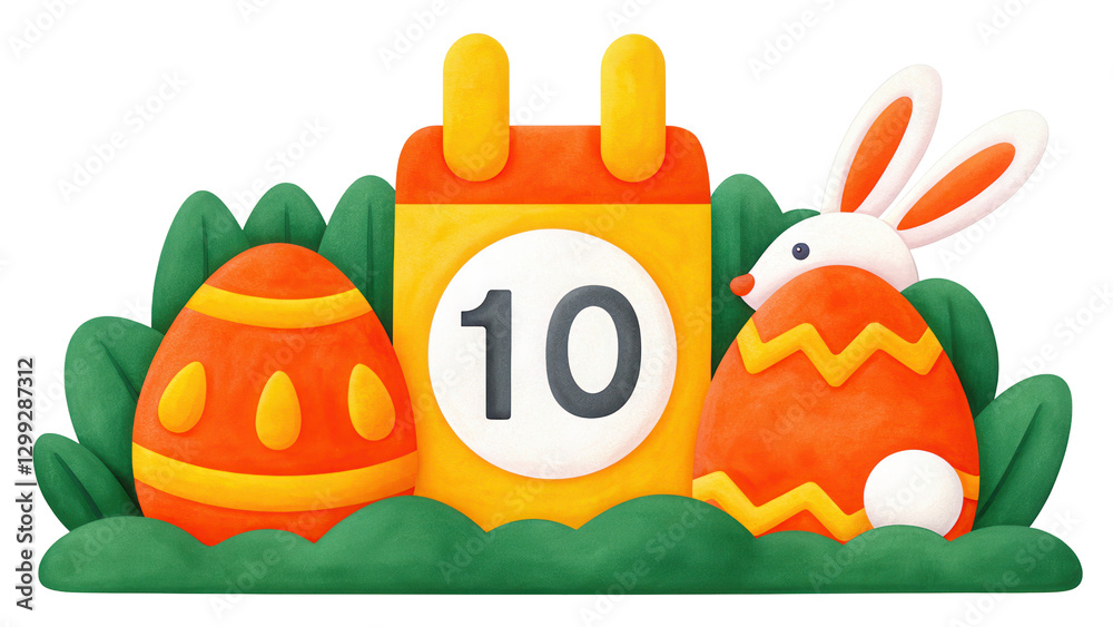 Obraz premium Playful Easter Countdown Bunny, Eggs, and Calendar