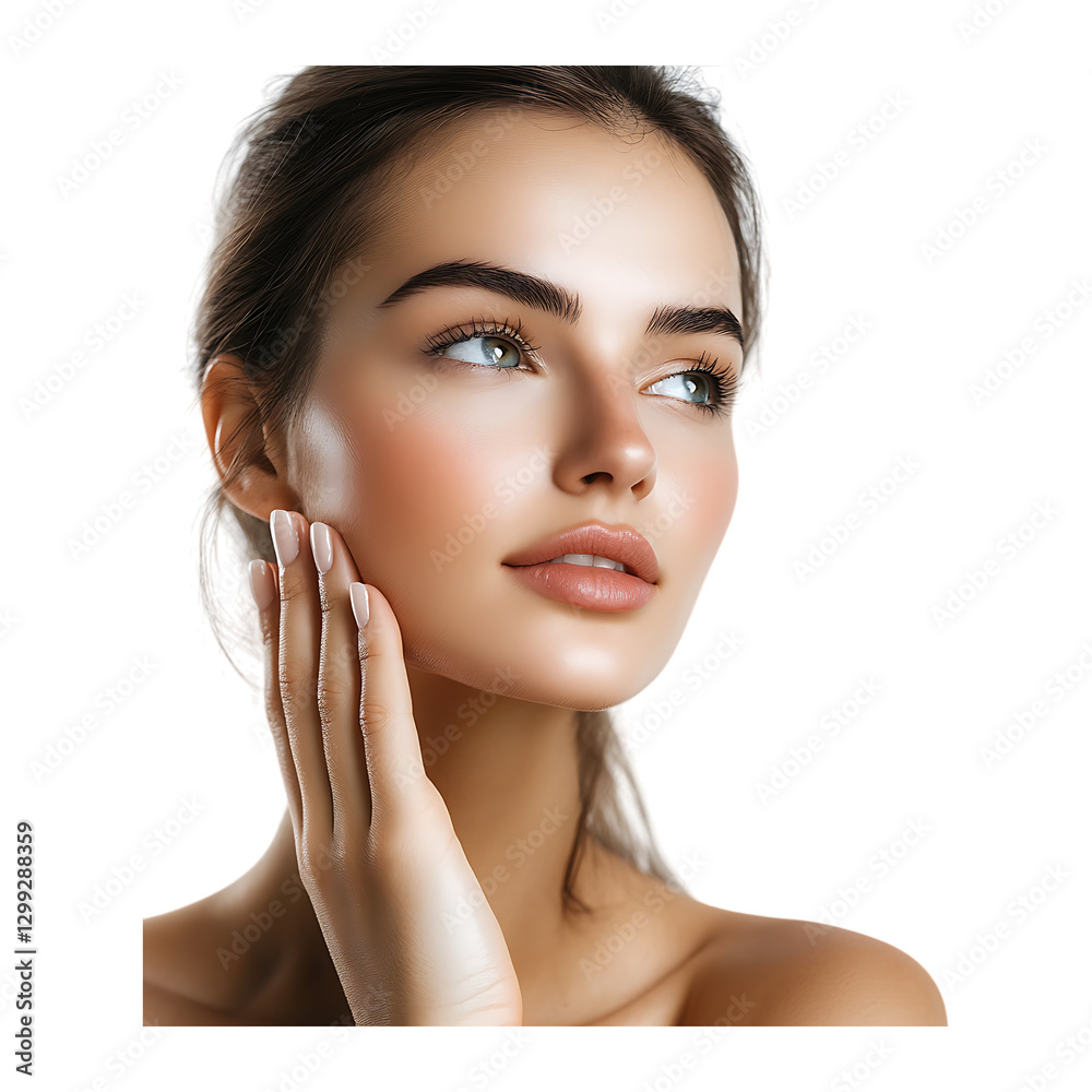 Graceful Young Woman Gently Touching Her Flawless Skin Graceful Young Woman Gently Touching Her Flawless Skin