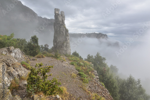 Path of the Gods or Sentiero Degli Dei over the clouds, Agerola, Kampania, Neapol, Italy photo