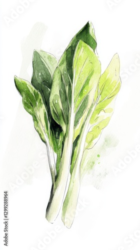 Vibrant Watercolor Painting of Fresh Green Leaves
