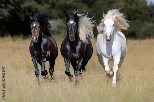 Horses Running in a Meadow