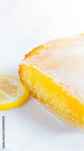 A Delectable Slice of Lemon Cake with a Glaze, Perfect for a Sweet Treat