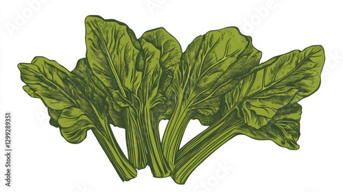 Intricate Botanical Illustration of Vibrant Green Leaves