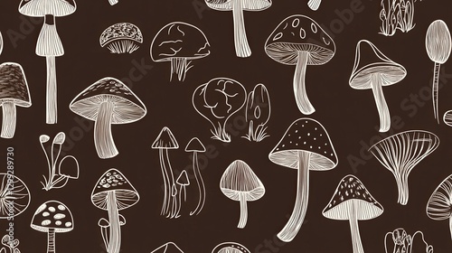 Elegant Mushroom Illustrations - A Detailed Botanical Pattern