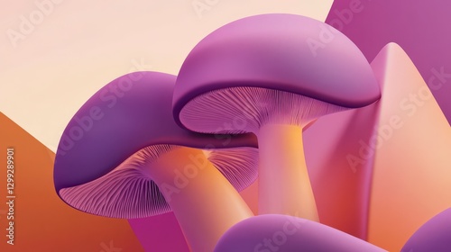 Stunning Purple Mushrooms in Abstract Modern Art Design