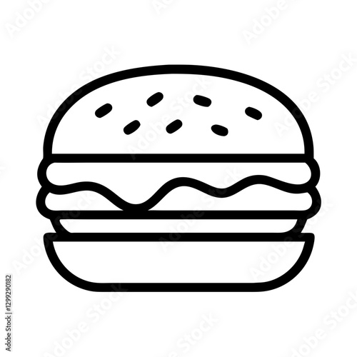 Burger outline icon with bun and patty in black and white