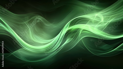 A panoramic panorama unfolds, a mesmerizing display of vibrant green light trails that cascade across a deep, inky backdrop, creating an ethereal and dynamic visual experience. 