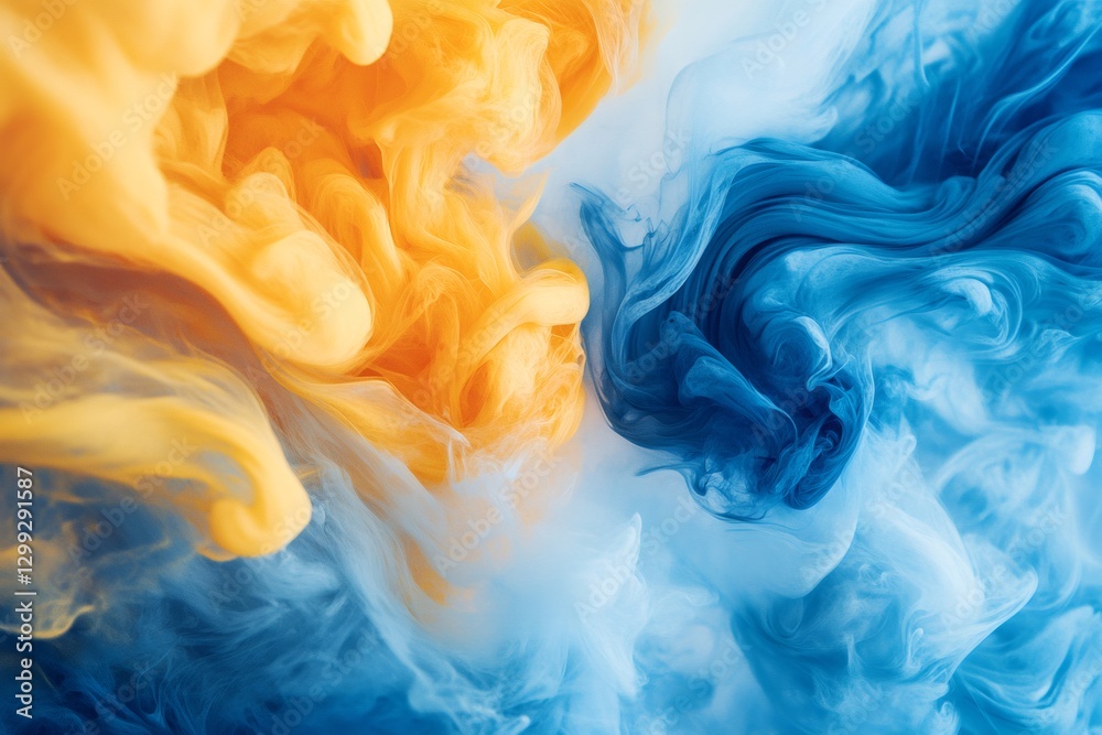 Obraz premium Yellow and blue ink mixing together creating stunning abstract visuals
