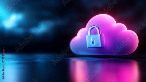 A vibrant cloud with a padlock, symbolizing secure data storage and modern digital protection. The artwork conveys the importance of cybersecurity in the digital age.
