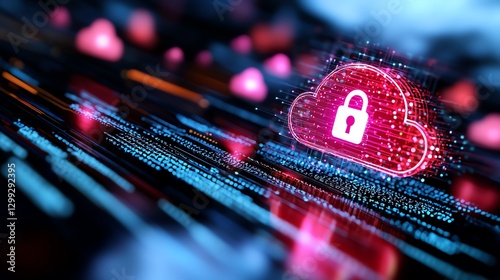 A vibrant illustration of a digital cloud symbol with a lock, representing data security and privacy in the online world