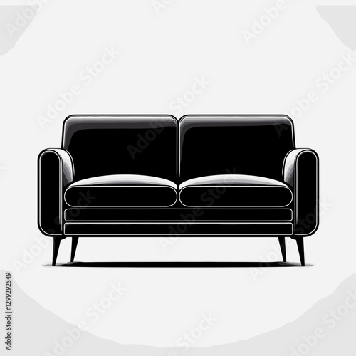 Modern black sofa illustration with sleek design on a clean background