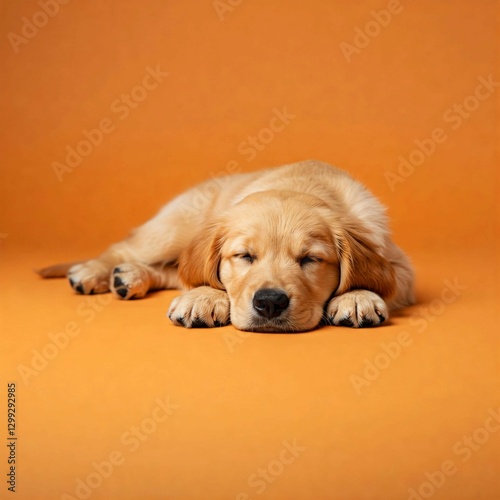 Sleeping puppy on an orange background